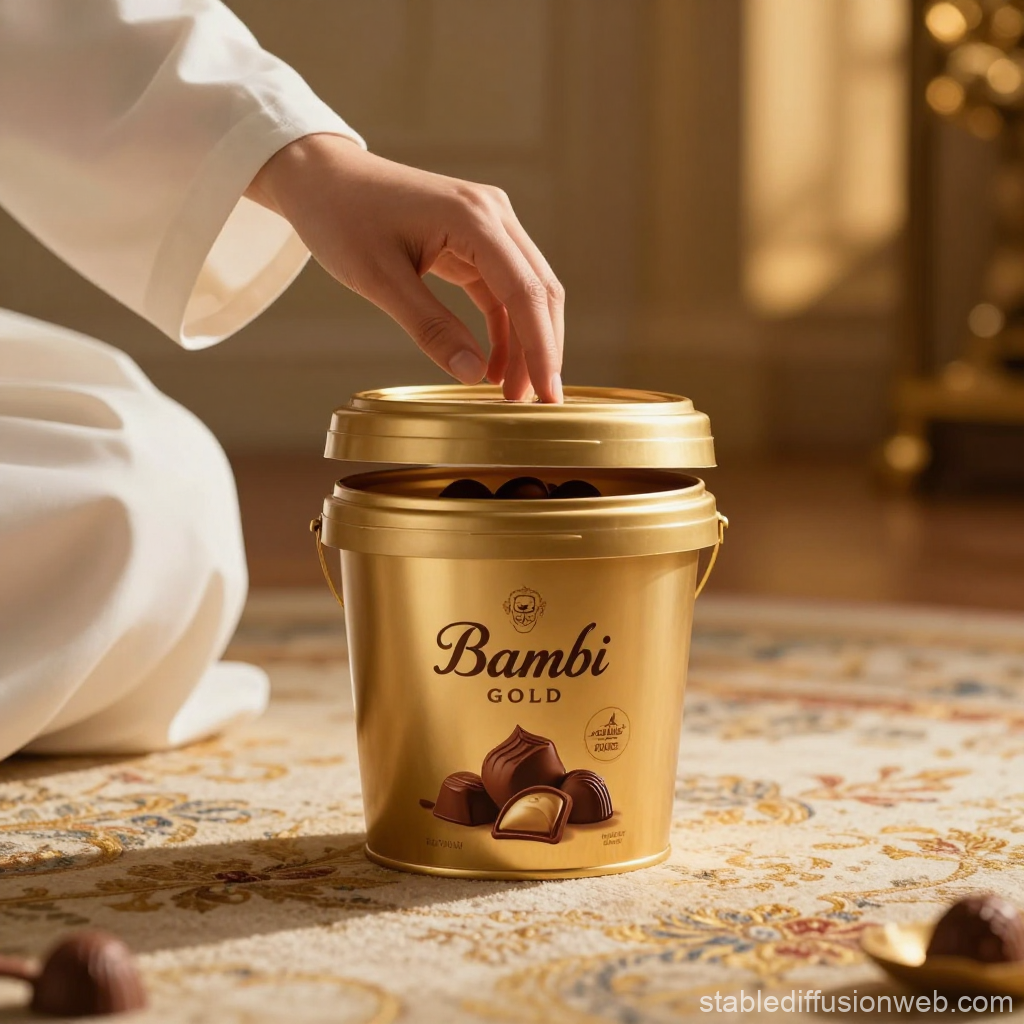 Luxury Bambi Gold Chocolate Bucket with Hand Opening Lid