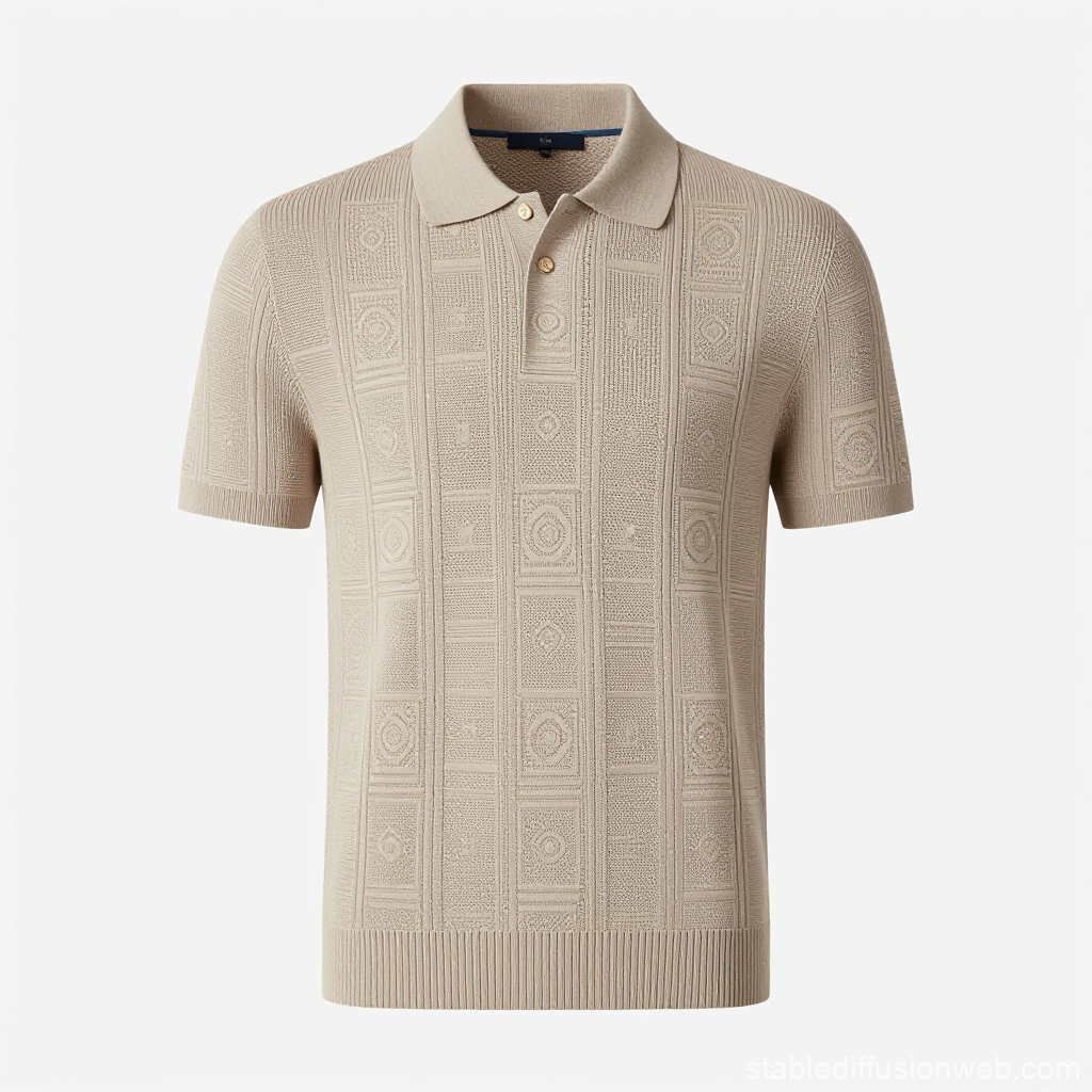 Luxury Beige Knit Polo Shirt with Textured Pattern