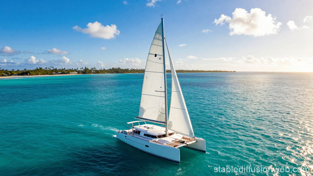 Luxury Catamaran Sailing on Turquoise Ocean