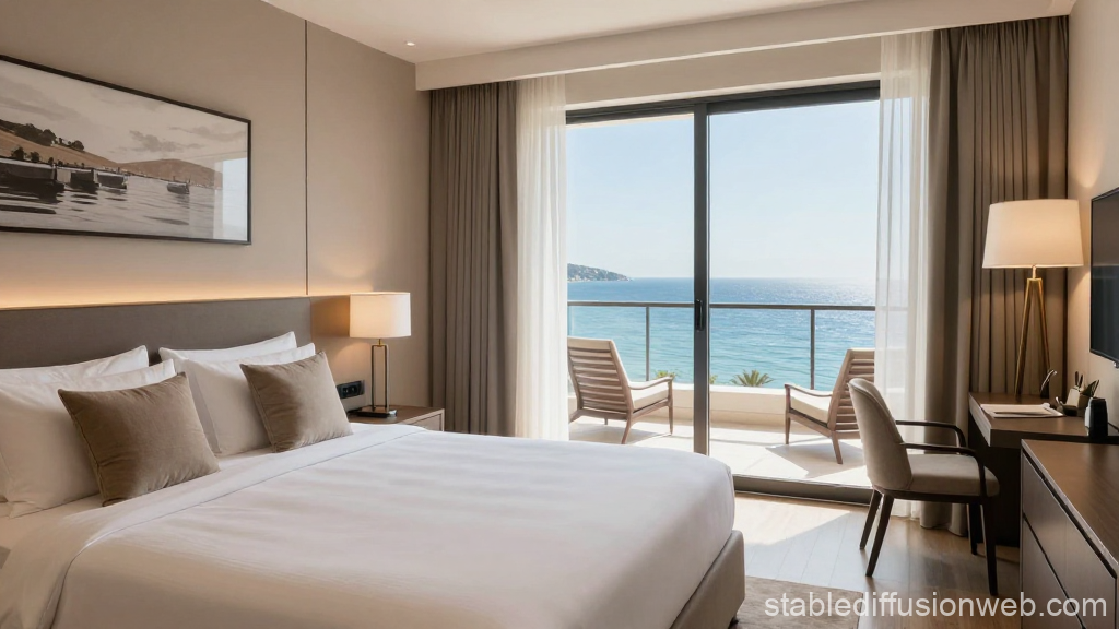 Luxury Hotel Bedroom with Ocean View Balcony