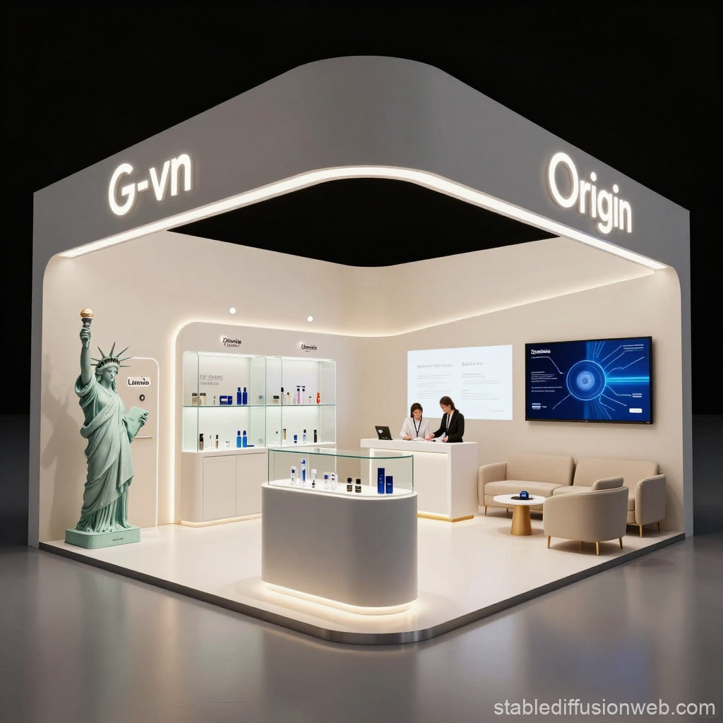 Luxury Minimalist Exhibition Booth with Statue of Liberty