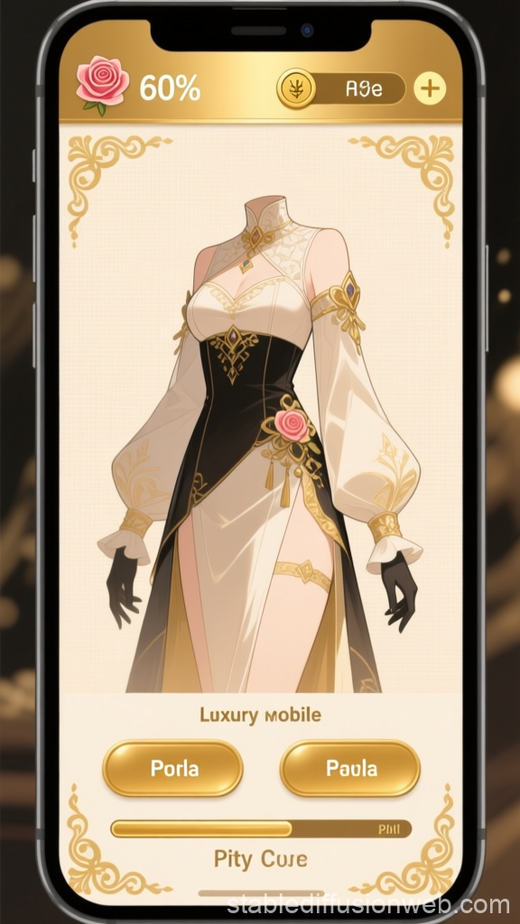Luxury Mobile Gacha UI with Elegant Dress Design