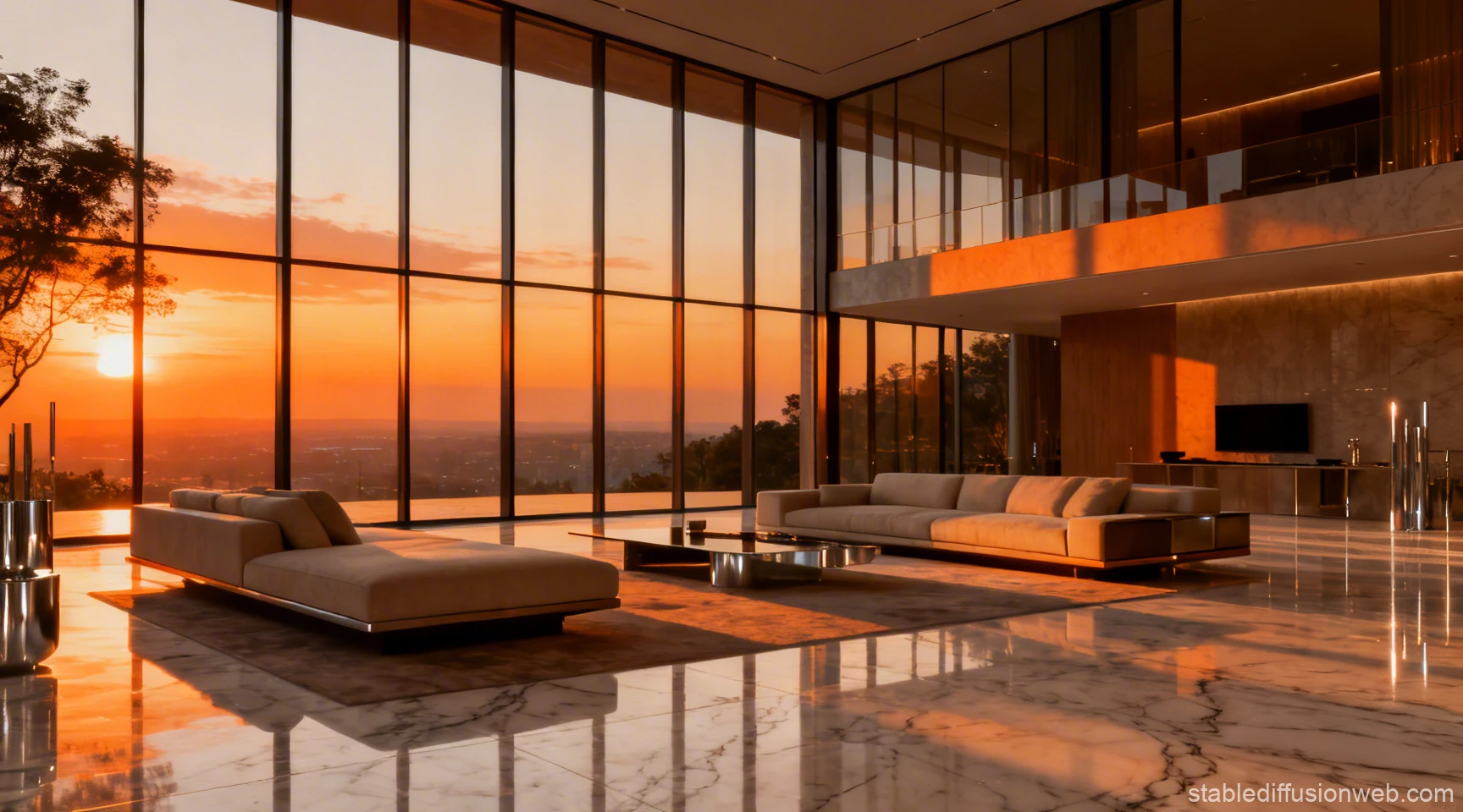 Luxury Modern Living Room with Sunset View