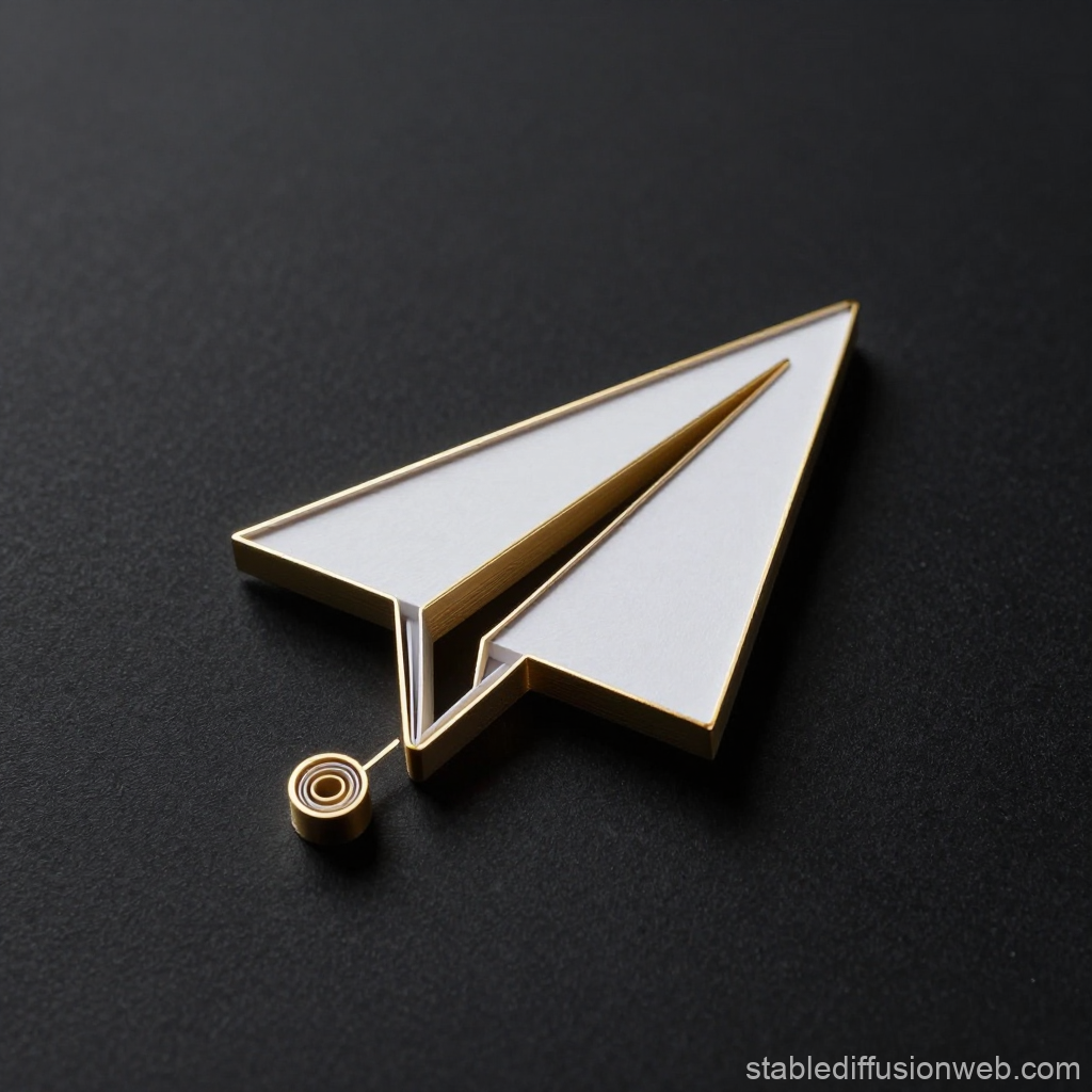 Luxury Paper Airplane Icon with Gold Edges on Black