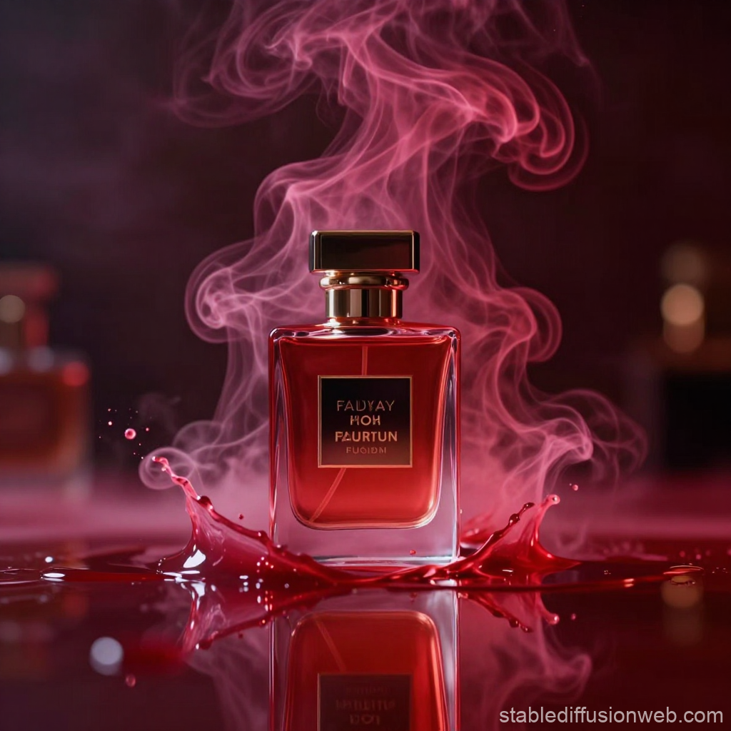 Luxury Red Perfume Bottle with Artistic Smoke and Splash