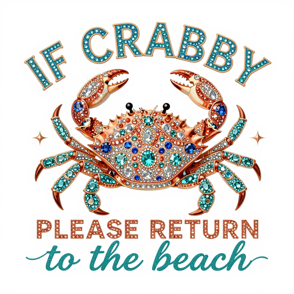 Luxury Rhinestone Crab with Inspirational Beach Quote