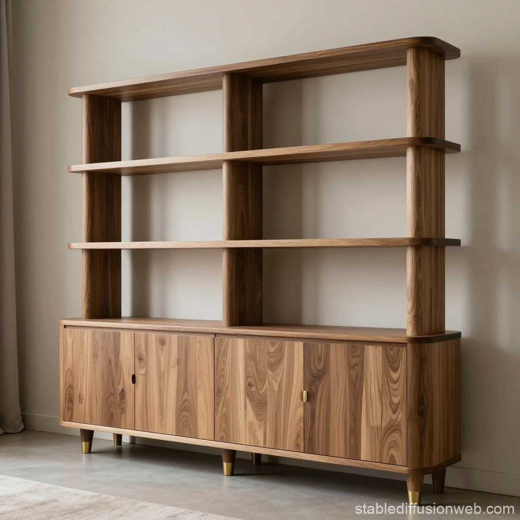 Luxury Sculptural Wooden Shelving Cabinet with Rounded Edges