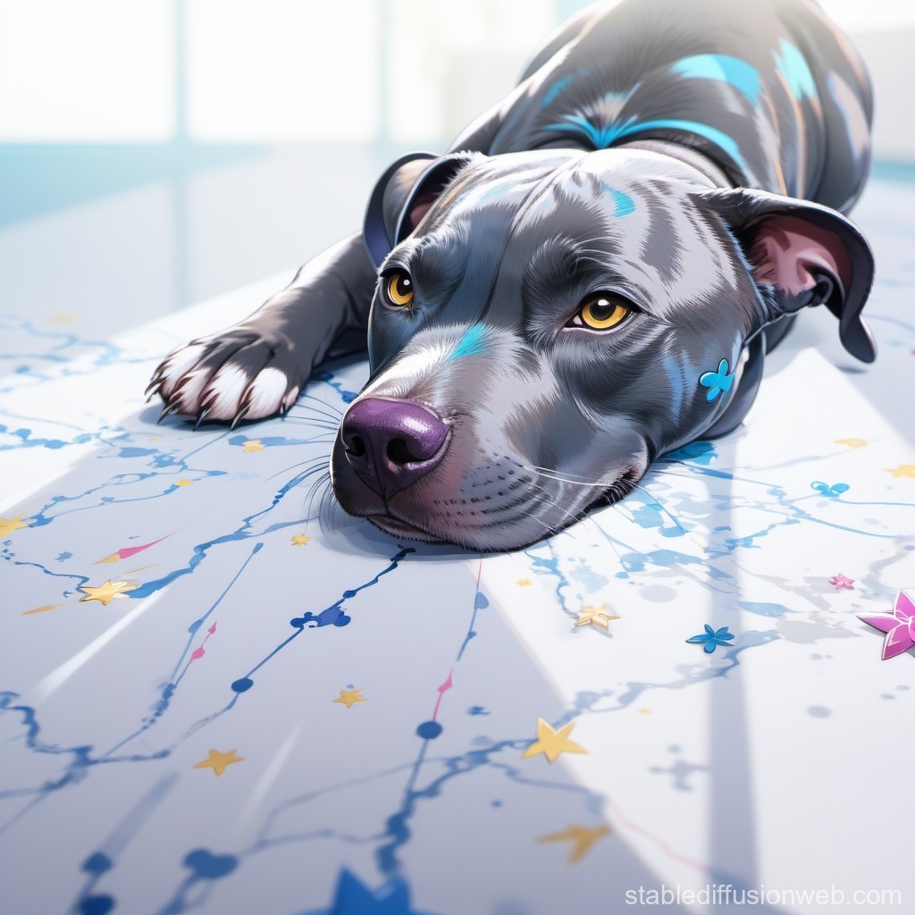 Lying Dog with Star and Flower Patterns