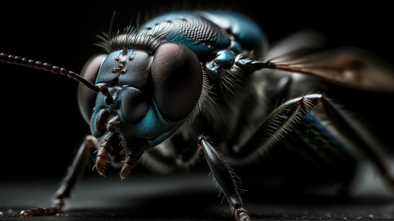 Macro Photography of a Blue Metallic Fly