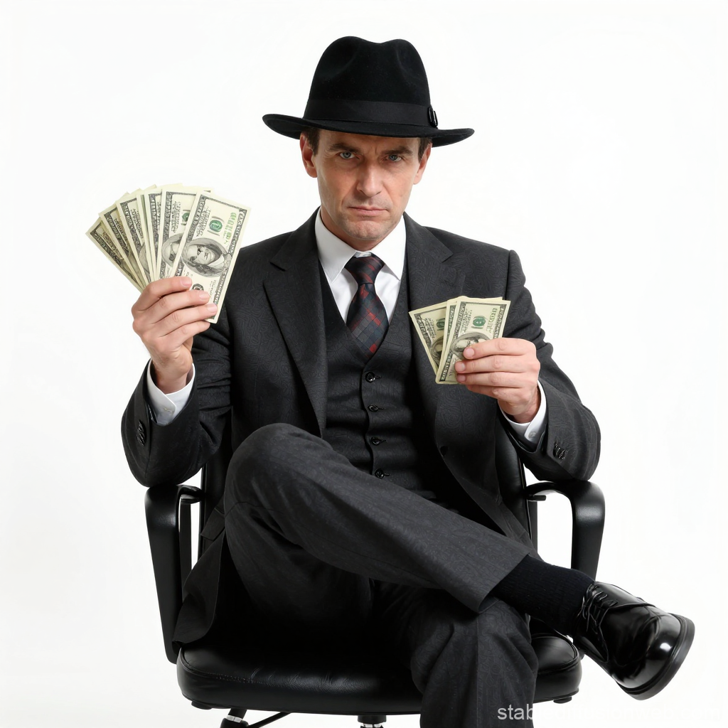 Mafia Figure in Classic Suit Holding Cash