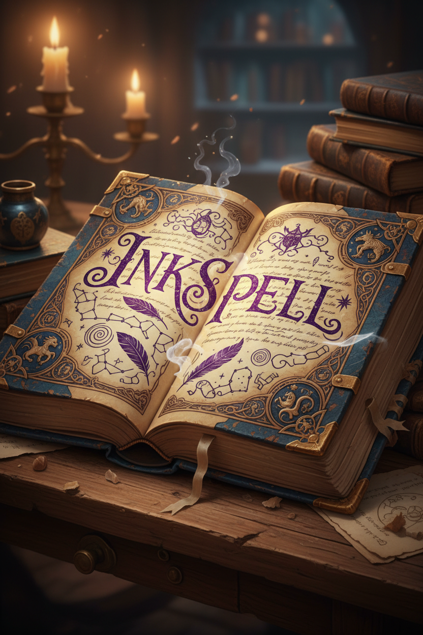 Magical Ancient Spellbook Open on Wooden Table