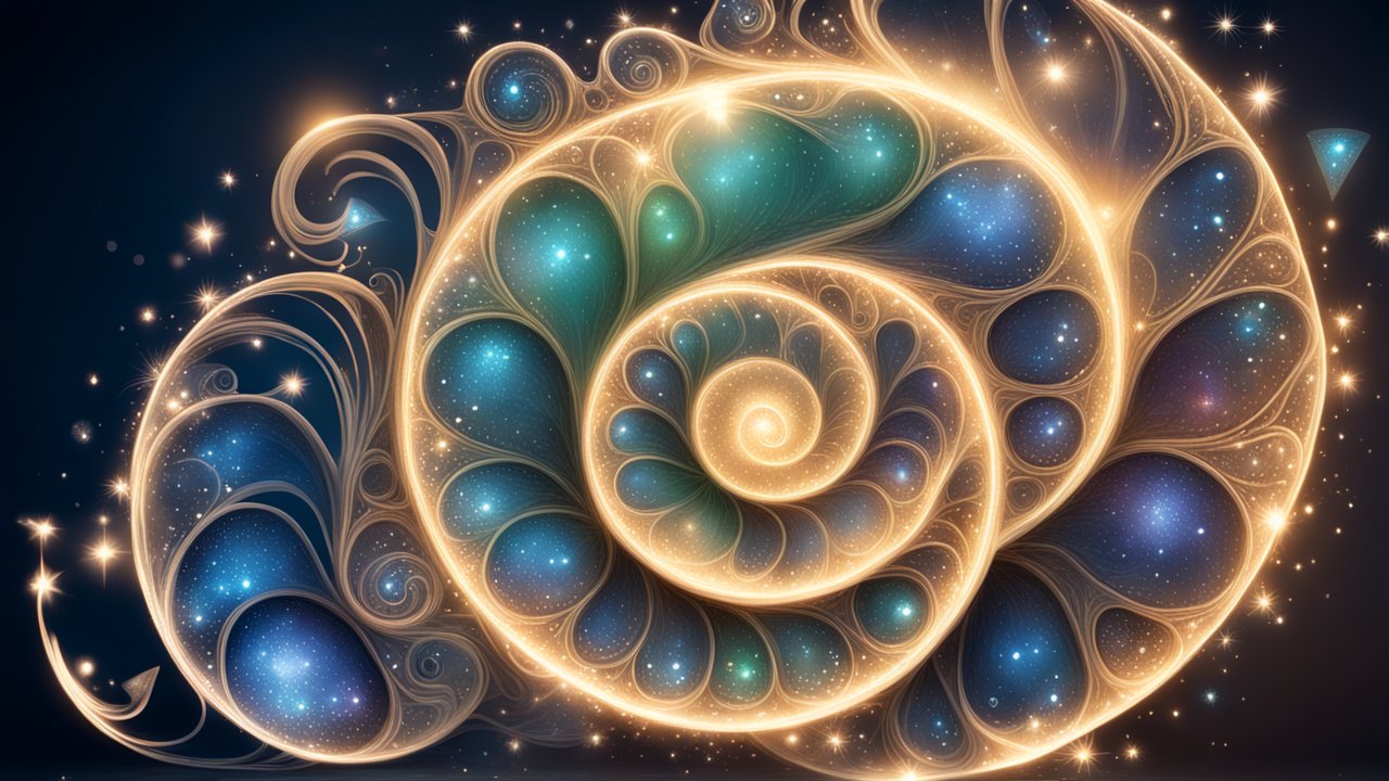 Magical Fibonacci Spiral with Glowing Sparkles