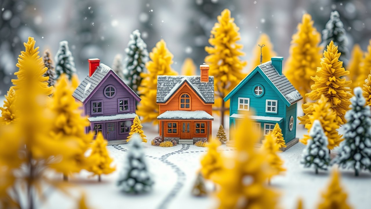 Magical Miniature Winter Town with Colorful Houses