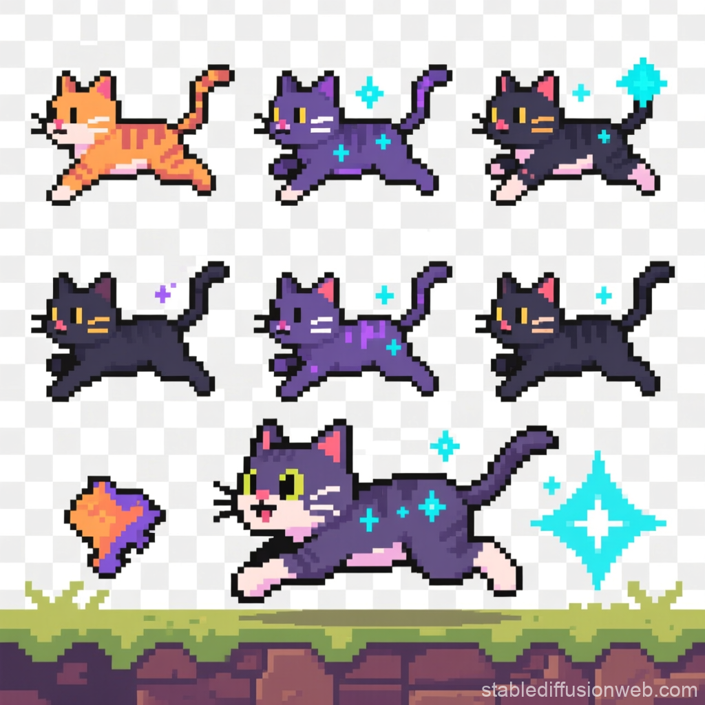 Magical Pixel Art Cat Sprite Sheet