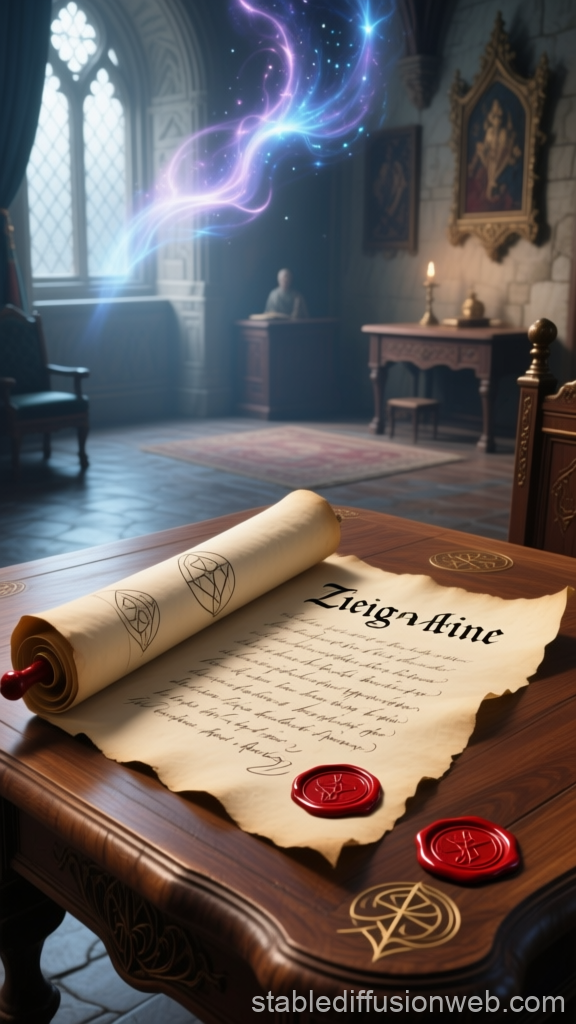 Magical Scroll in Medieval Chamber
