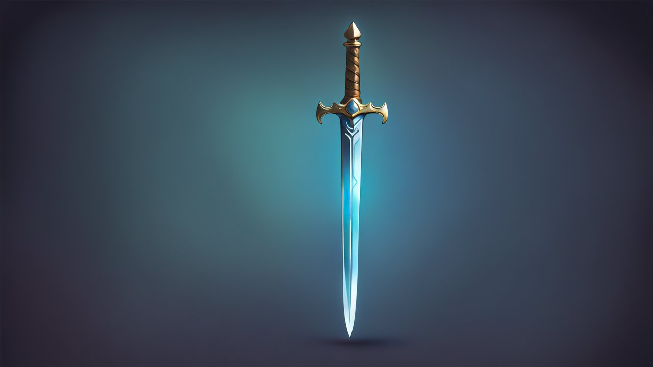 Magical Sword with Glowing Blue Blade on Dark Background