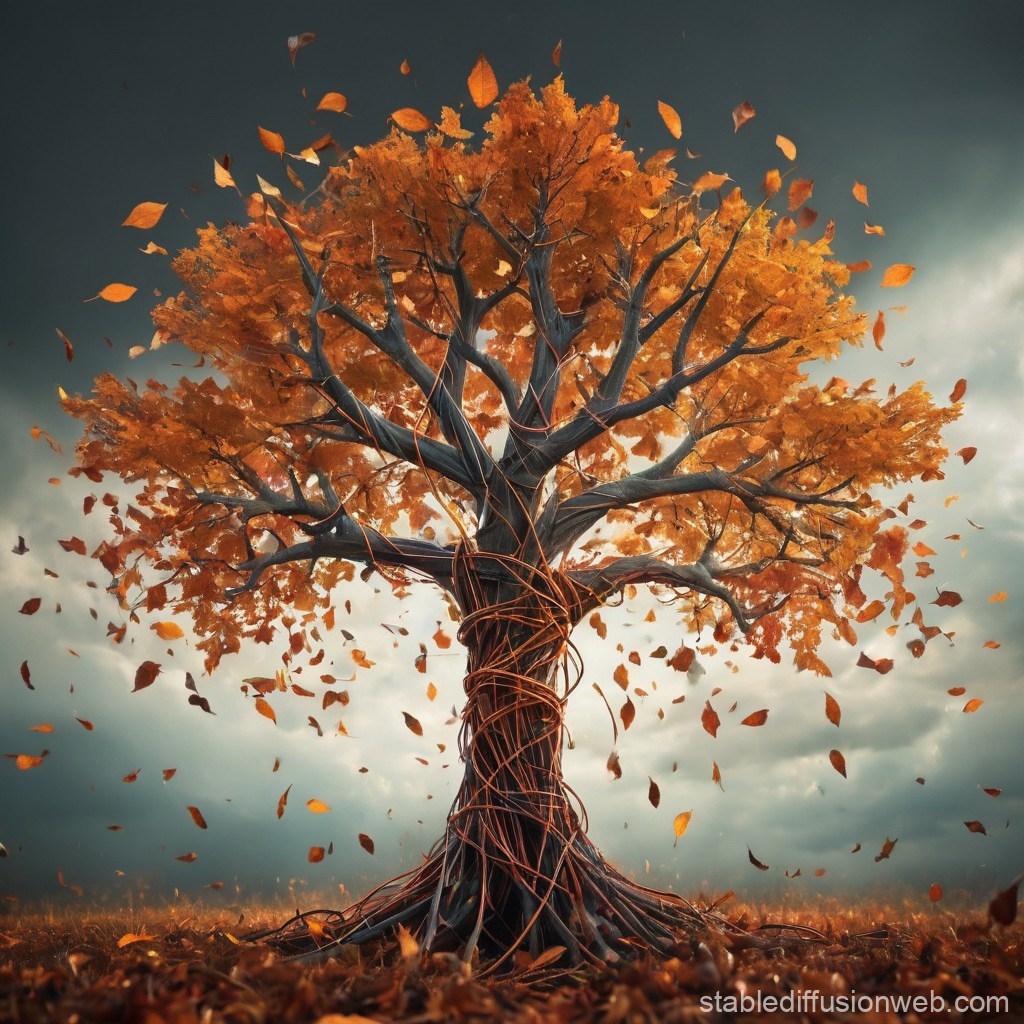 Majestic Autumn Tree with Falling Leaves