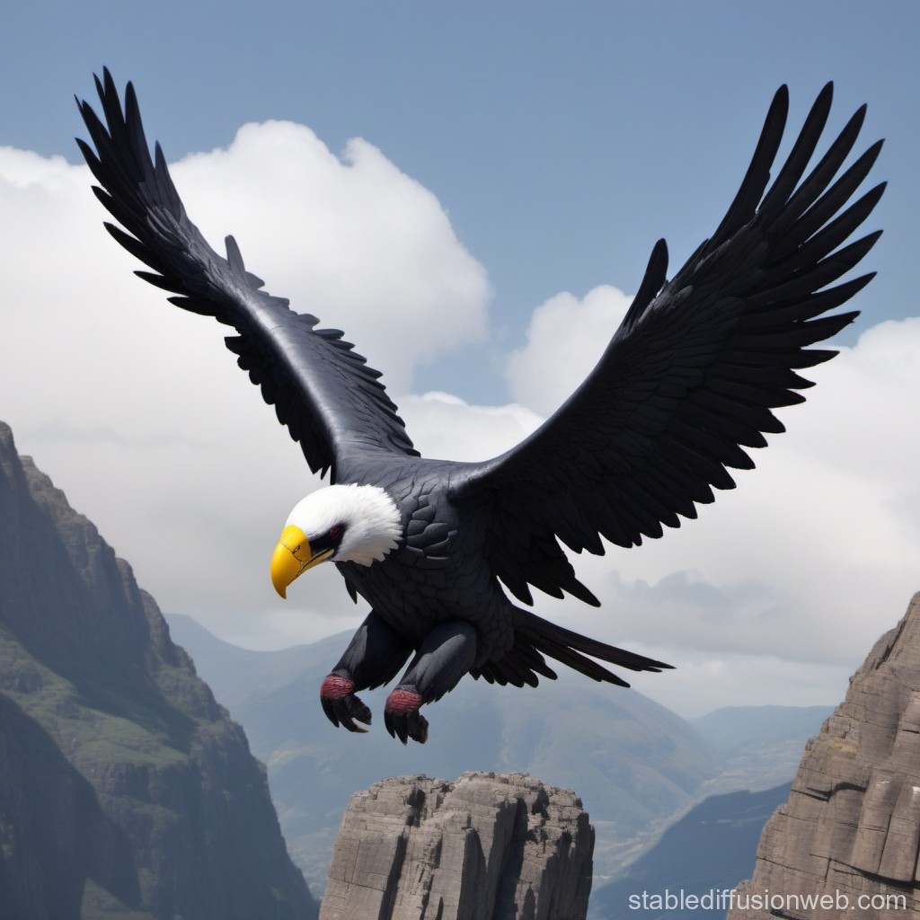 Majestic Bald Eagle Soaring Over Mountain Cliffs