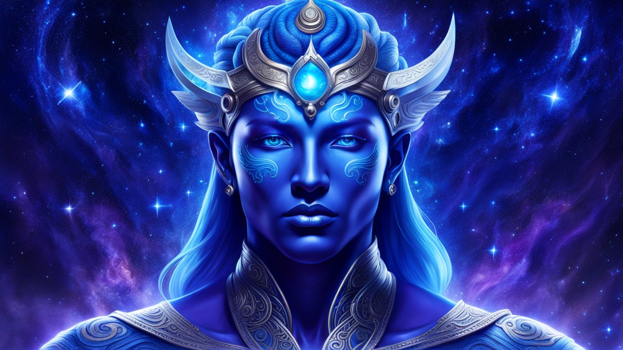 Majestic Blue Cosmic Deity Portrait