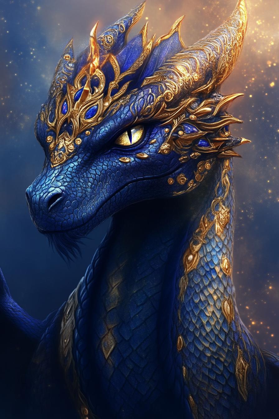 Majestic Blue Dragon with Golden Ornaments