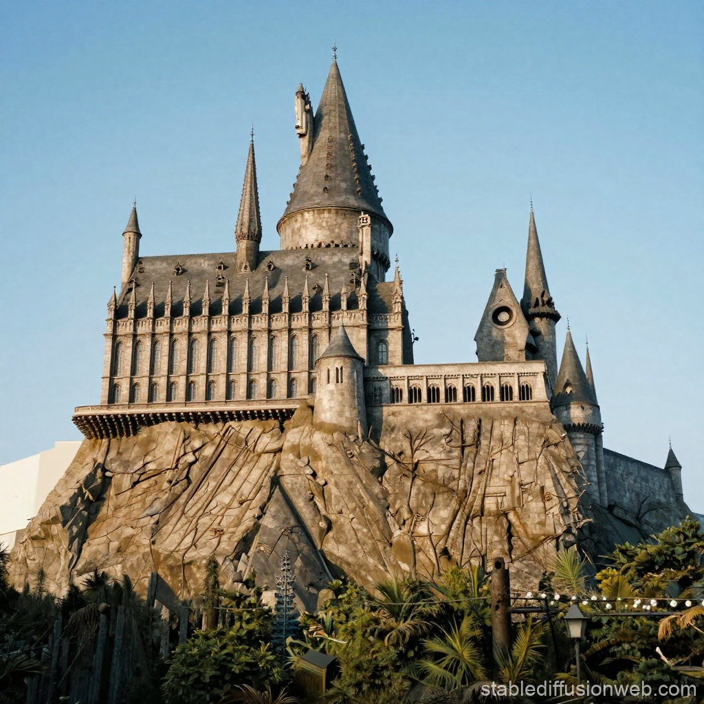 Majestic Castle on Rocky Cliff Under Clear Sky