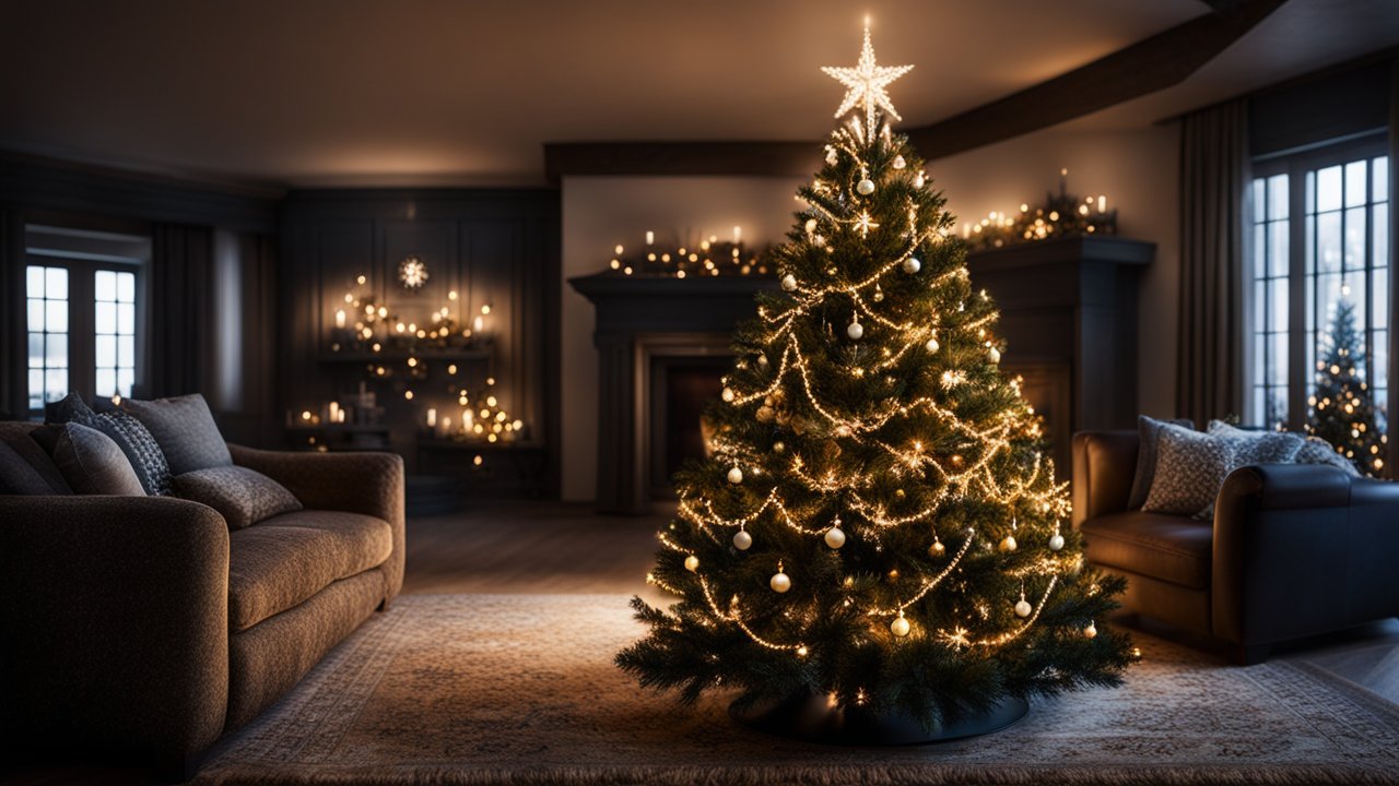 Majestic Christmas Tree in Cozy Living Room