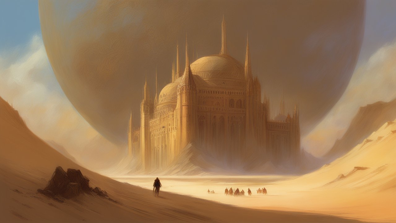 Majestic Desert Fortress Under a Giant Planet