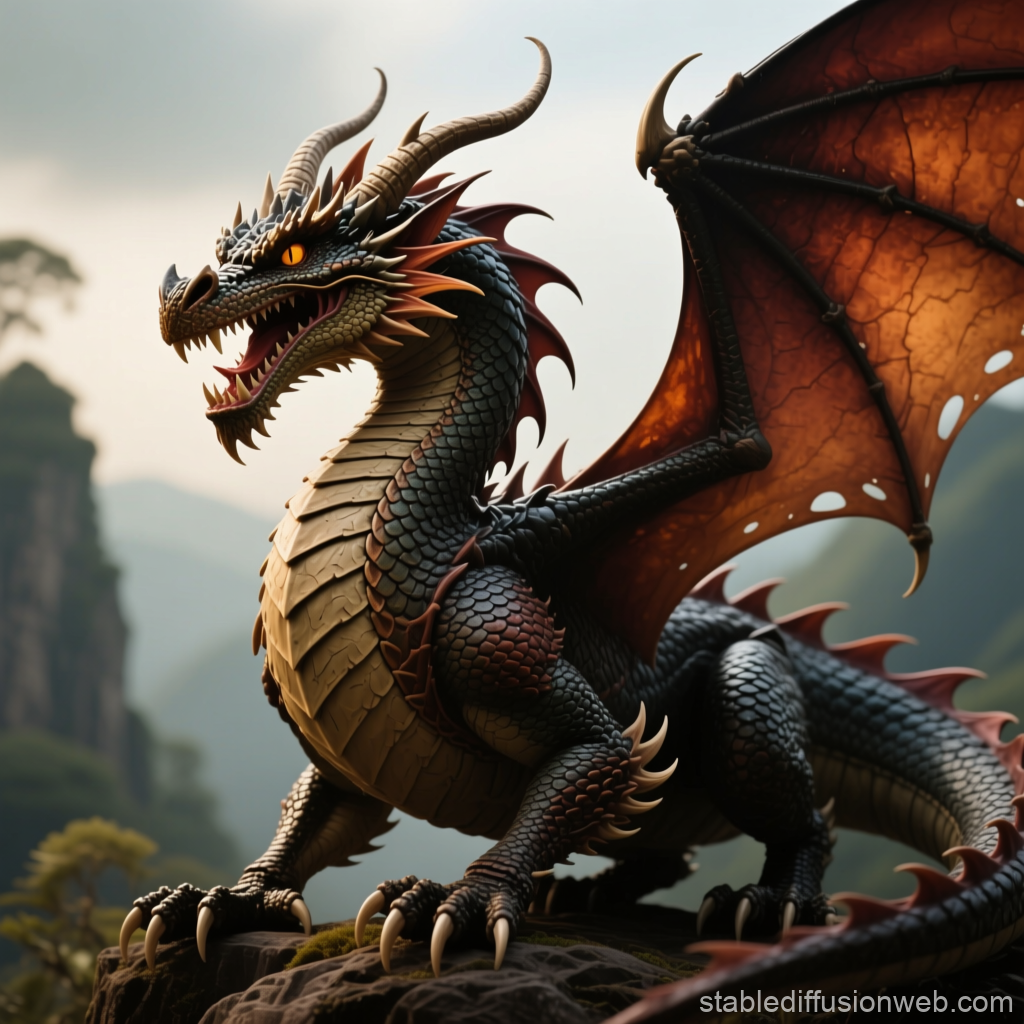 Majestic Dragon Perched on Rocky Cliff