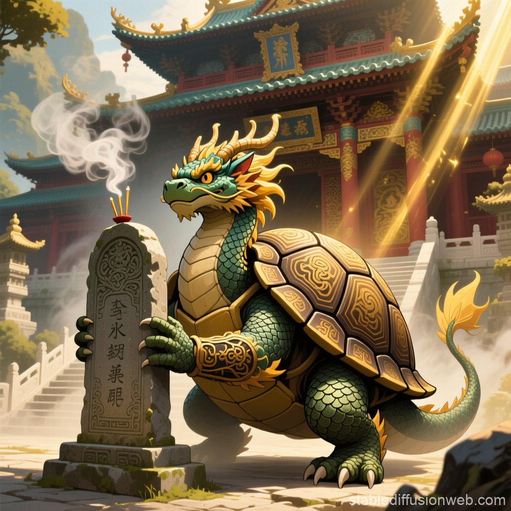 Majestic Dragon Turtle Guardian at Ancient Temple