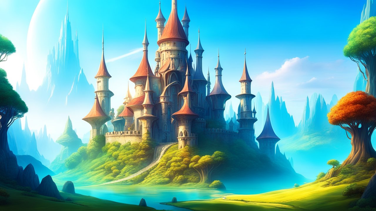 Majestic Fantasy Castle in a Vibrant Alien Landscape