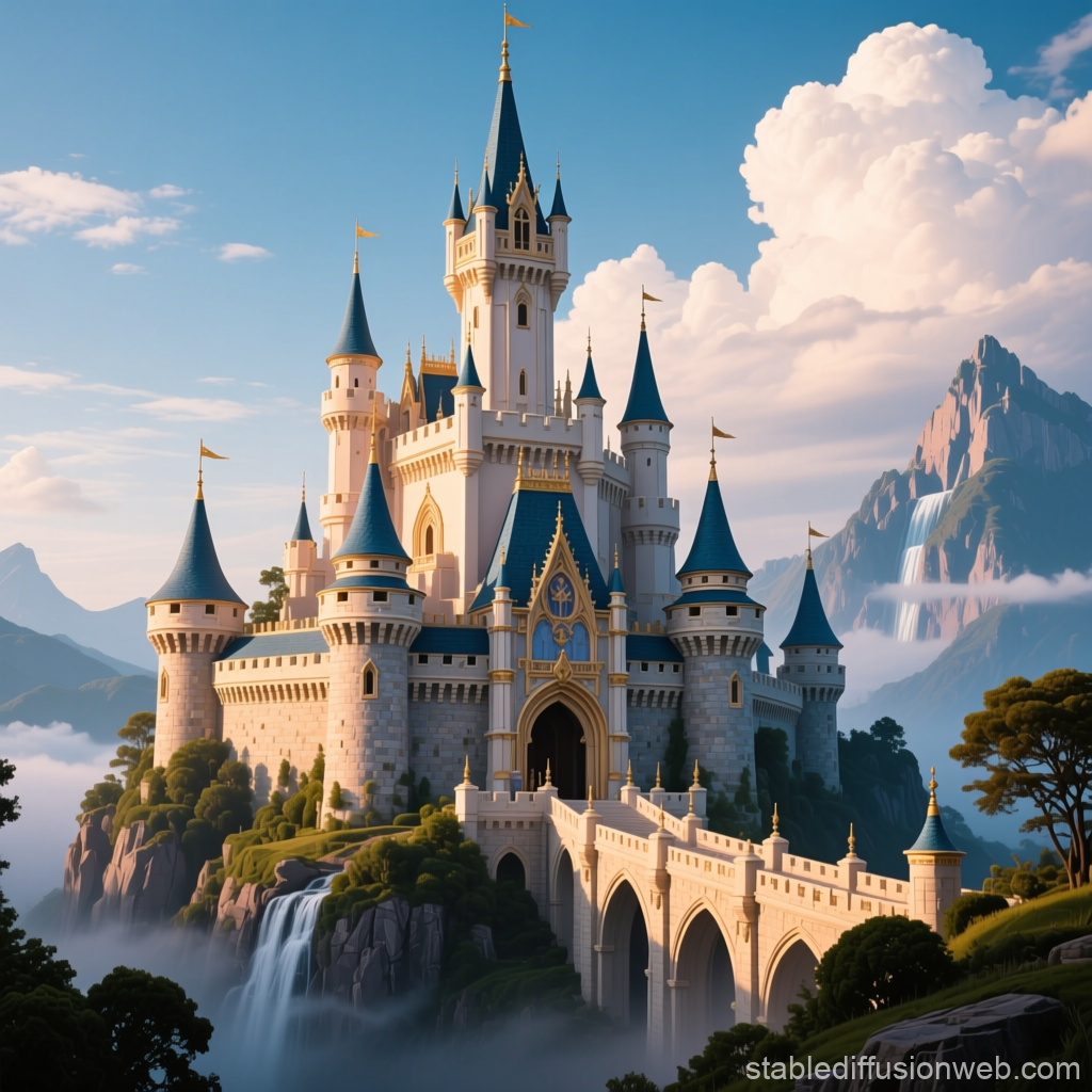 Majestic Fantasy Castle on a Misty Mountain