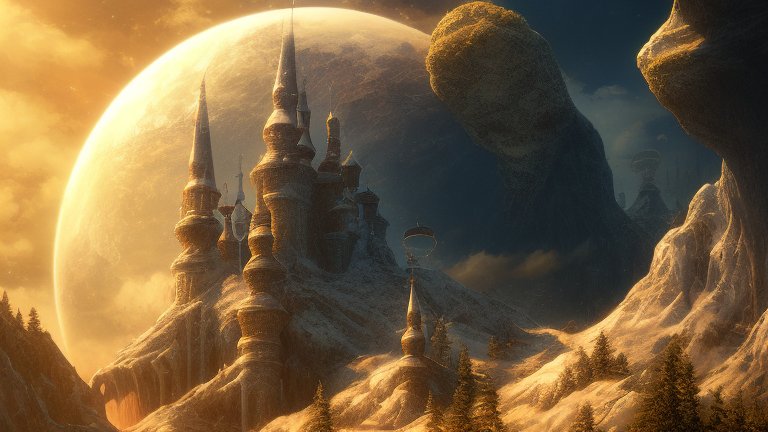 Majestic Fantasy Castle Under a Giant Planet