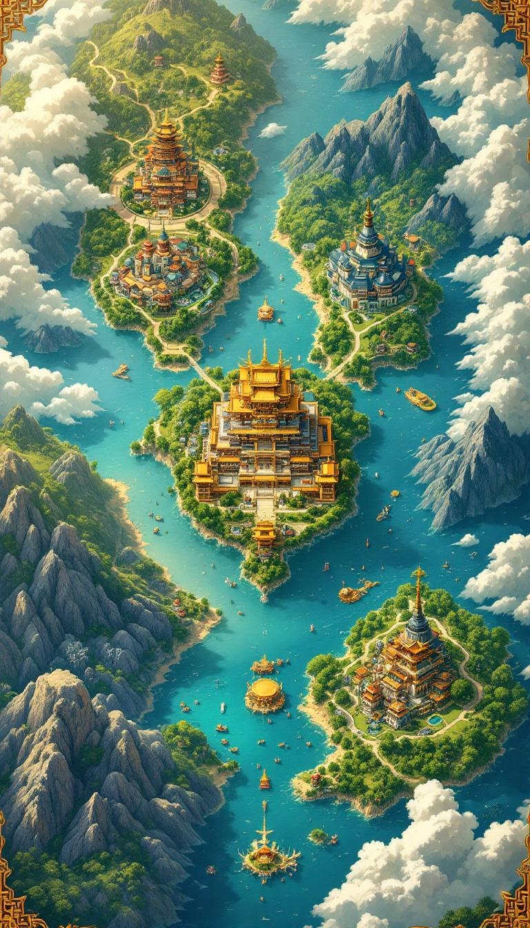 Majestic Fantasy Islands with Ancient Temples