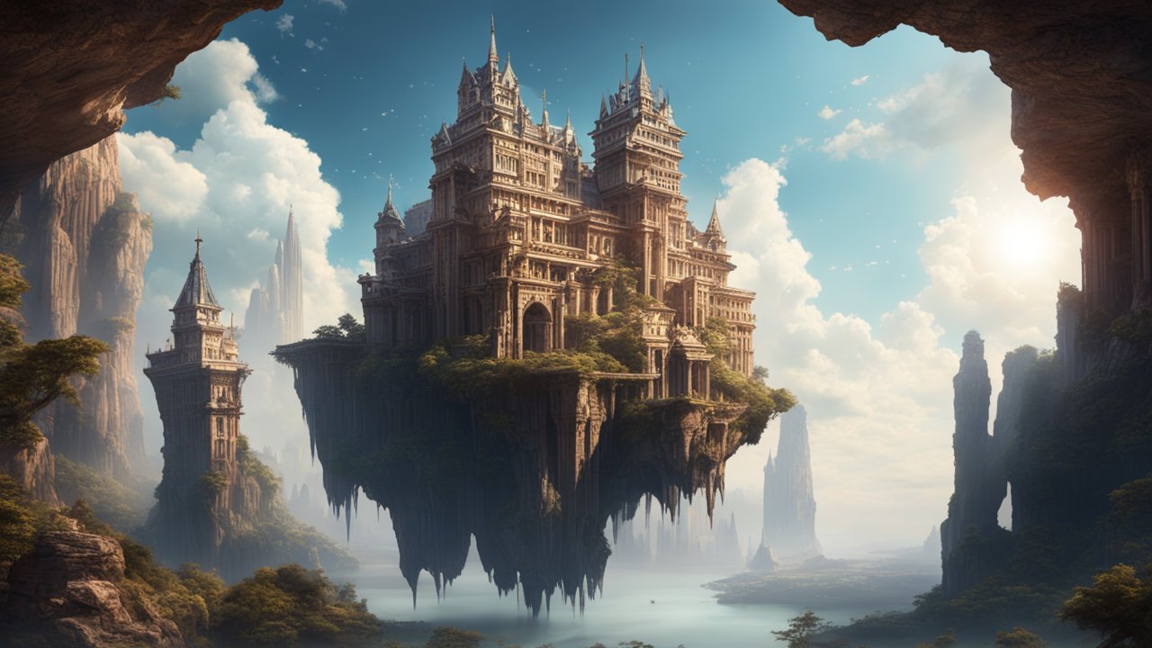 Majestic Floating Palace in a Mystical Landscape