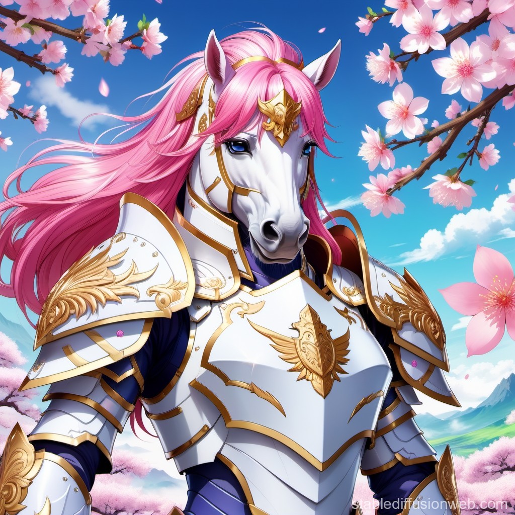 Majestic Horse Knight with Pink Mane in Ornate Armor