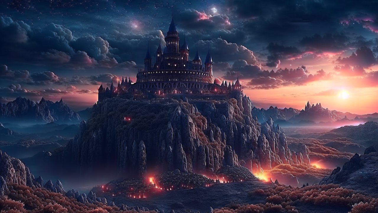 Majestic Magical Fortress at Twilight
