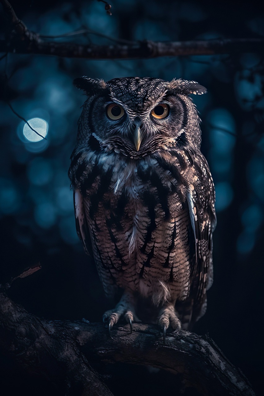 Majestic Owl Perched in Moonlit Night