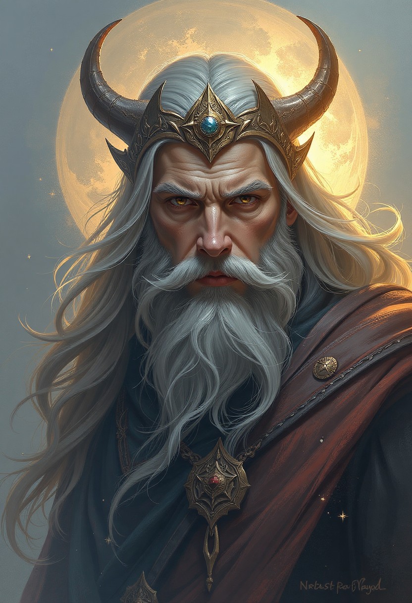 Majestic Portrait of Njord with Horned Crown