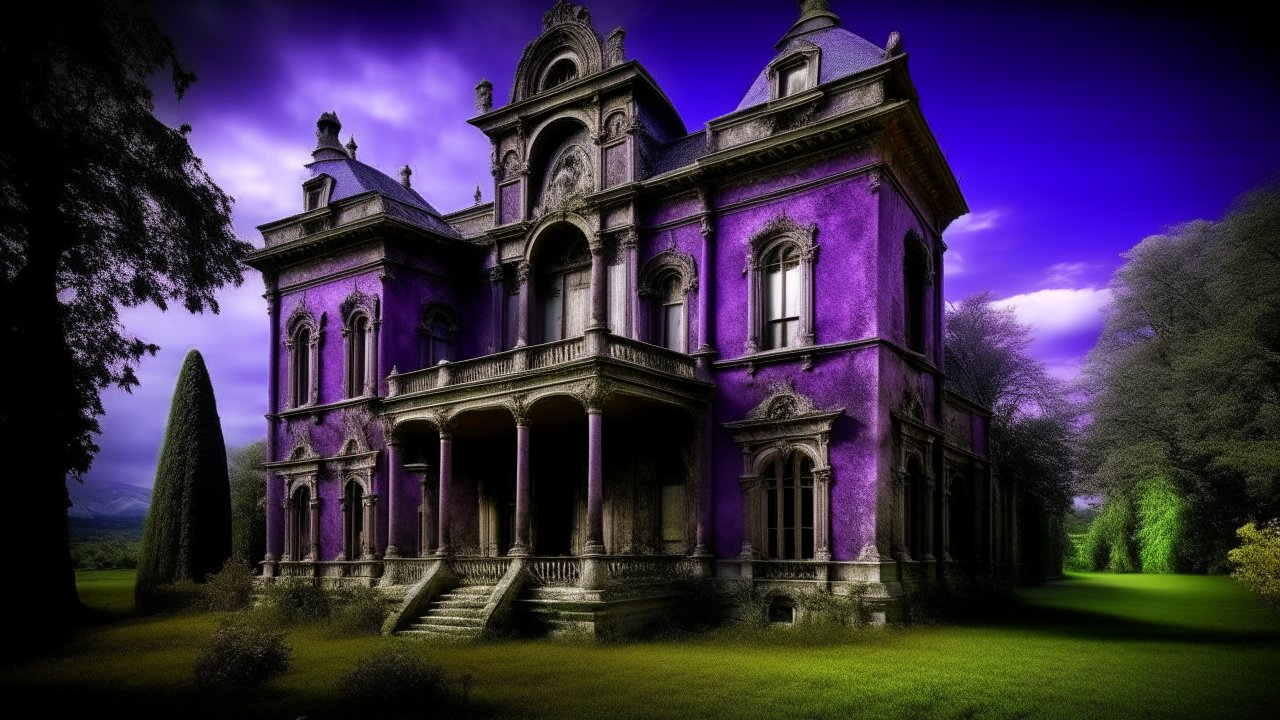 Majestic Purple Mansion in a Lush Landscape