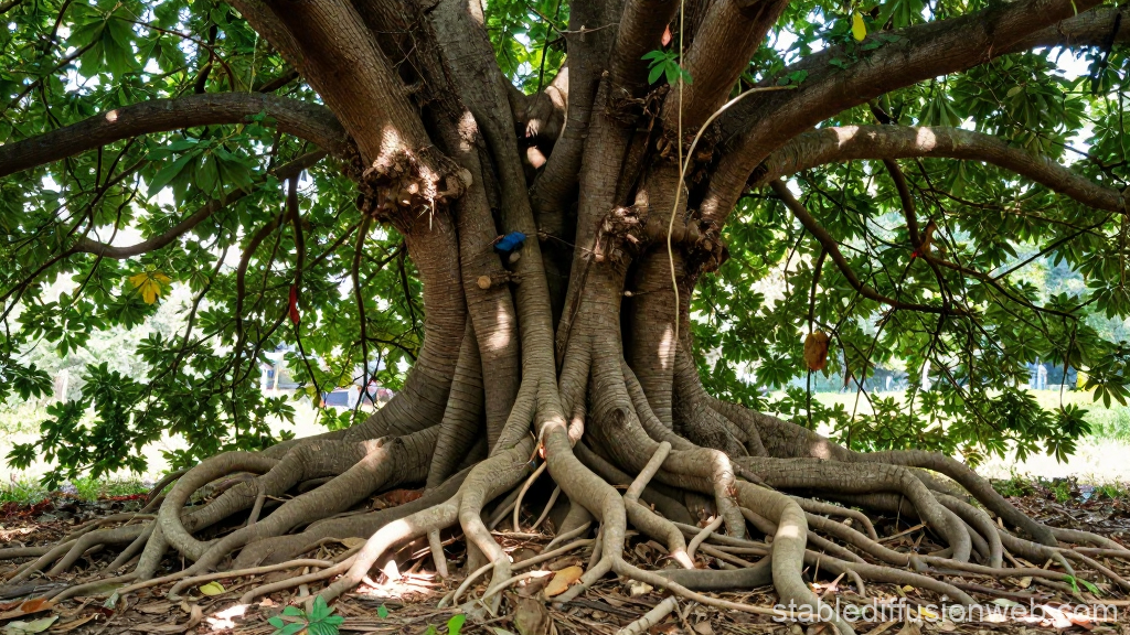 Majestic Tree with Extensive Roots in Natural Setting