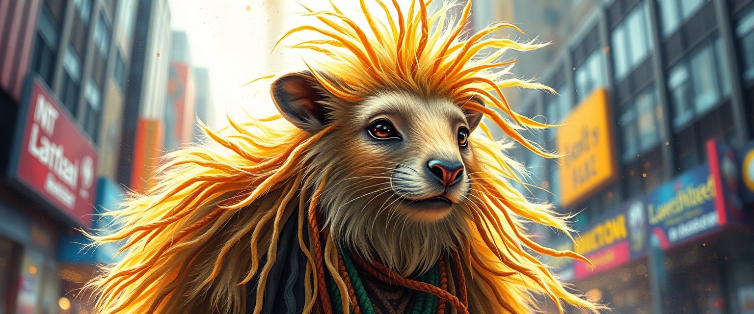 Majestic Weasel with Fiery Mane in Urban Setting