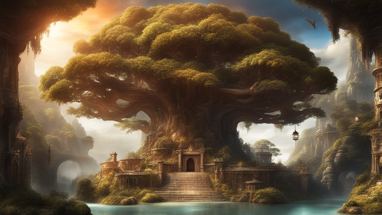 Majestic World Tree City at Sunset