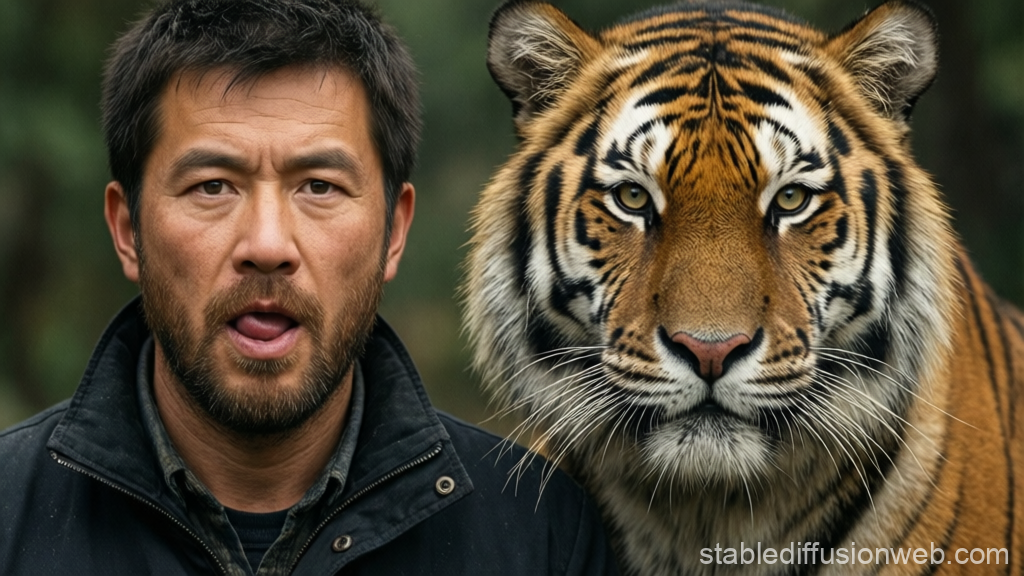 Man and Amur Tiger Close-Up Portrait