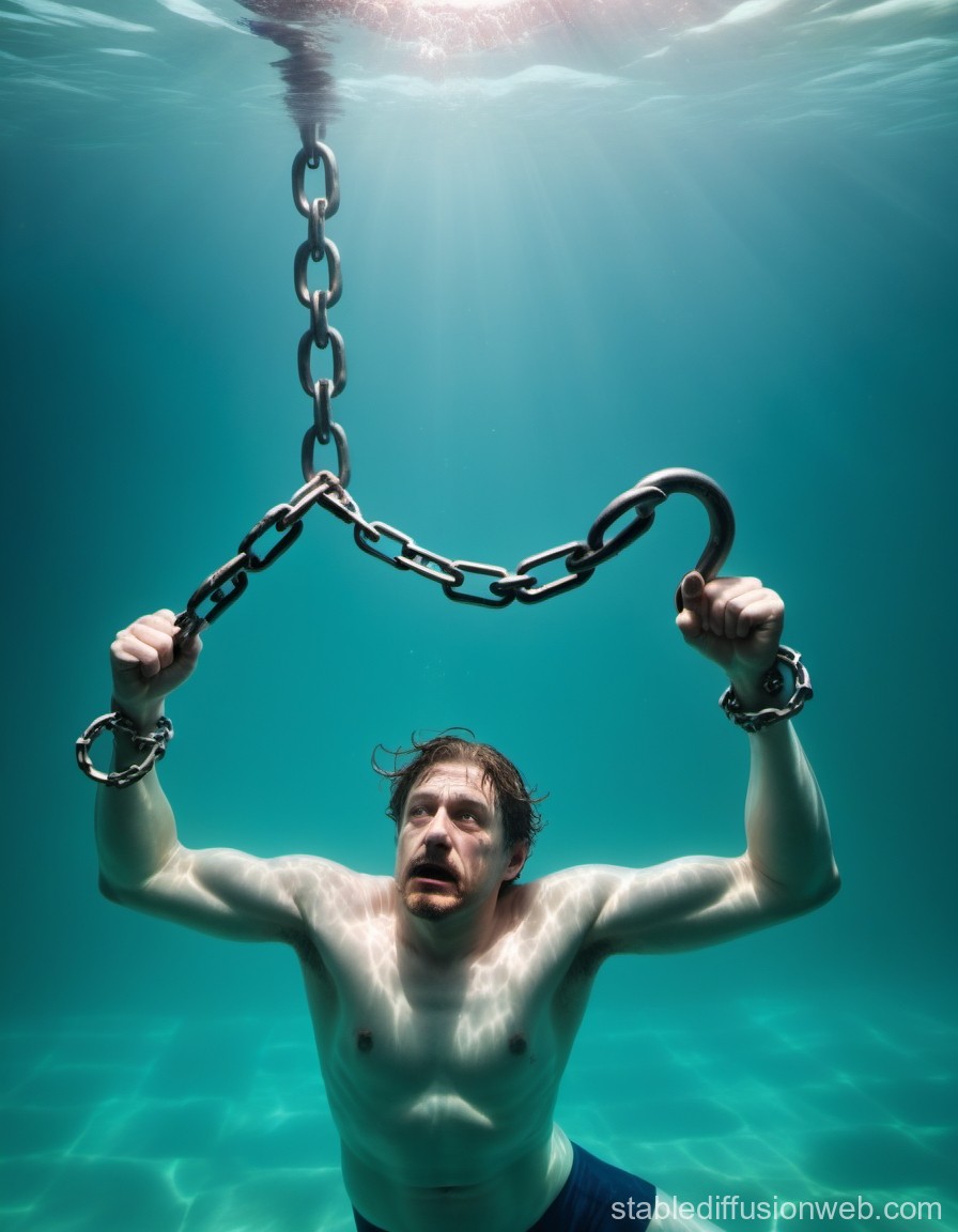 Man Breaking Free from Chains Underwater