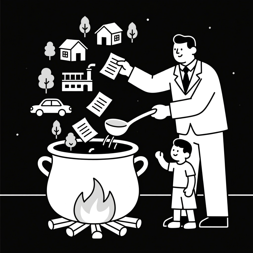 Man Cooking Community Elements in a Large Pot