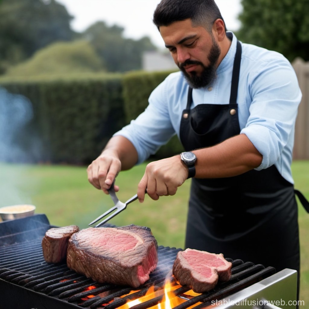 Man Grilling Juicy Steaks Outdoors