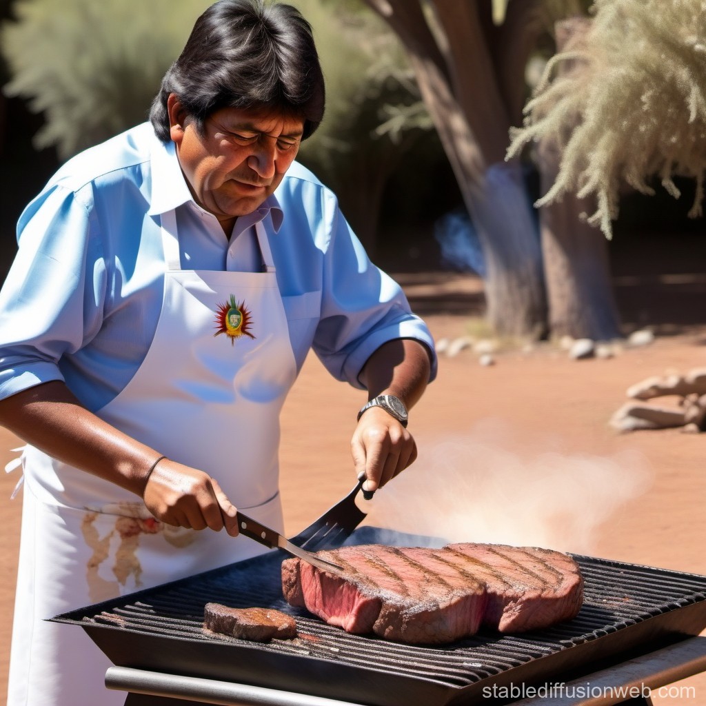 Man Grilling Large Steak Outdoors