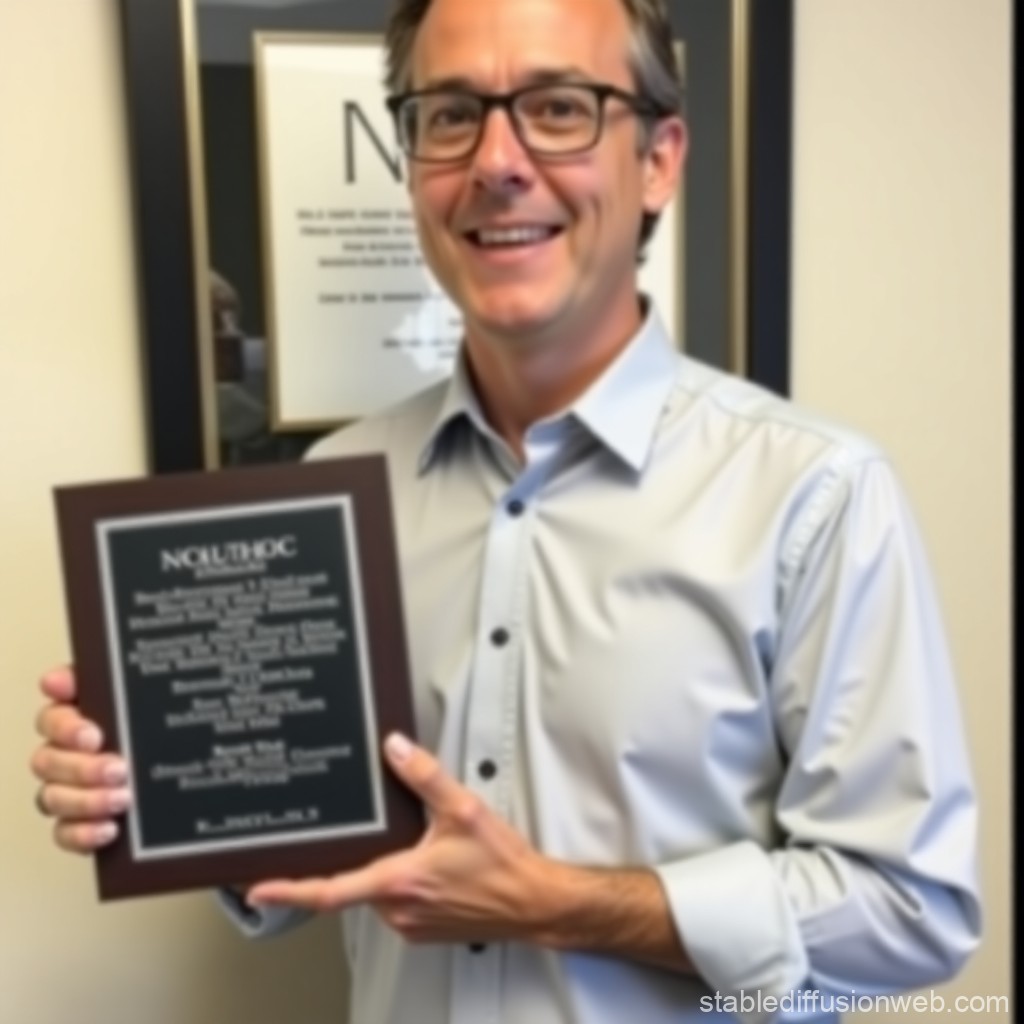 Man Holding Award Plaque in Office Setting