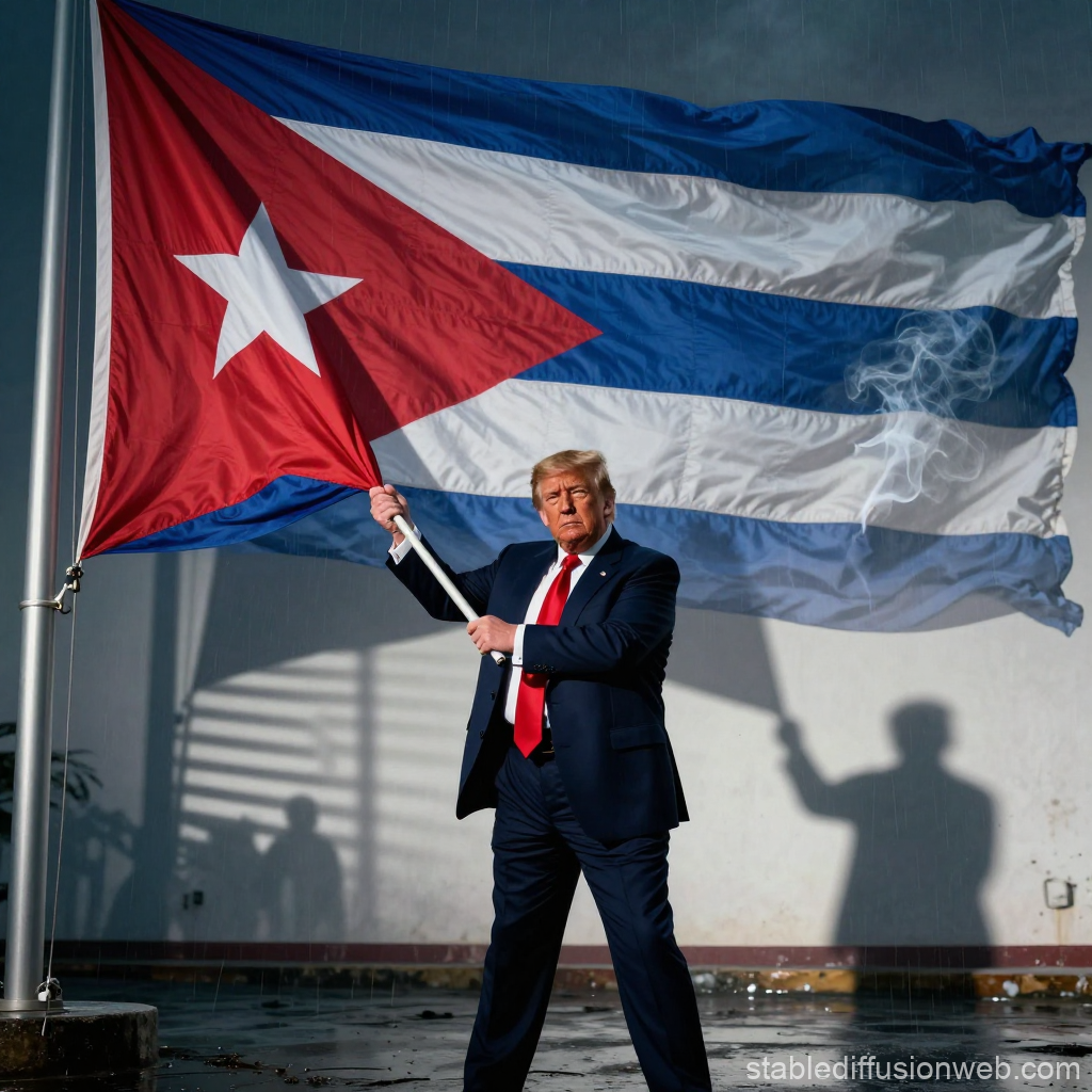 Man Holding Cuban Flag with Smoke Effect