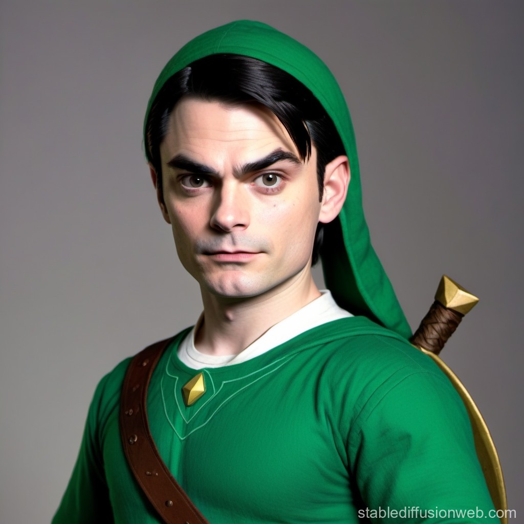 Man in Green Fantasy Hero Costume with Sword